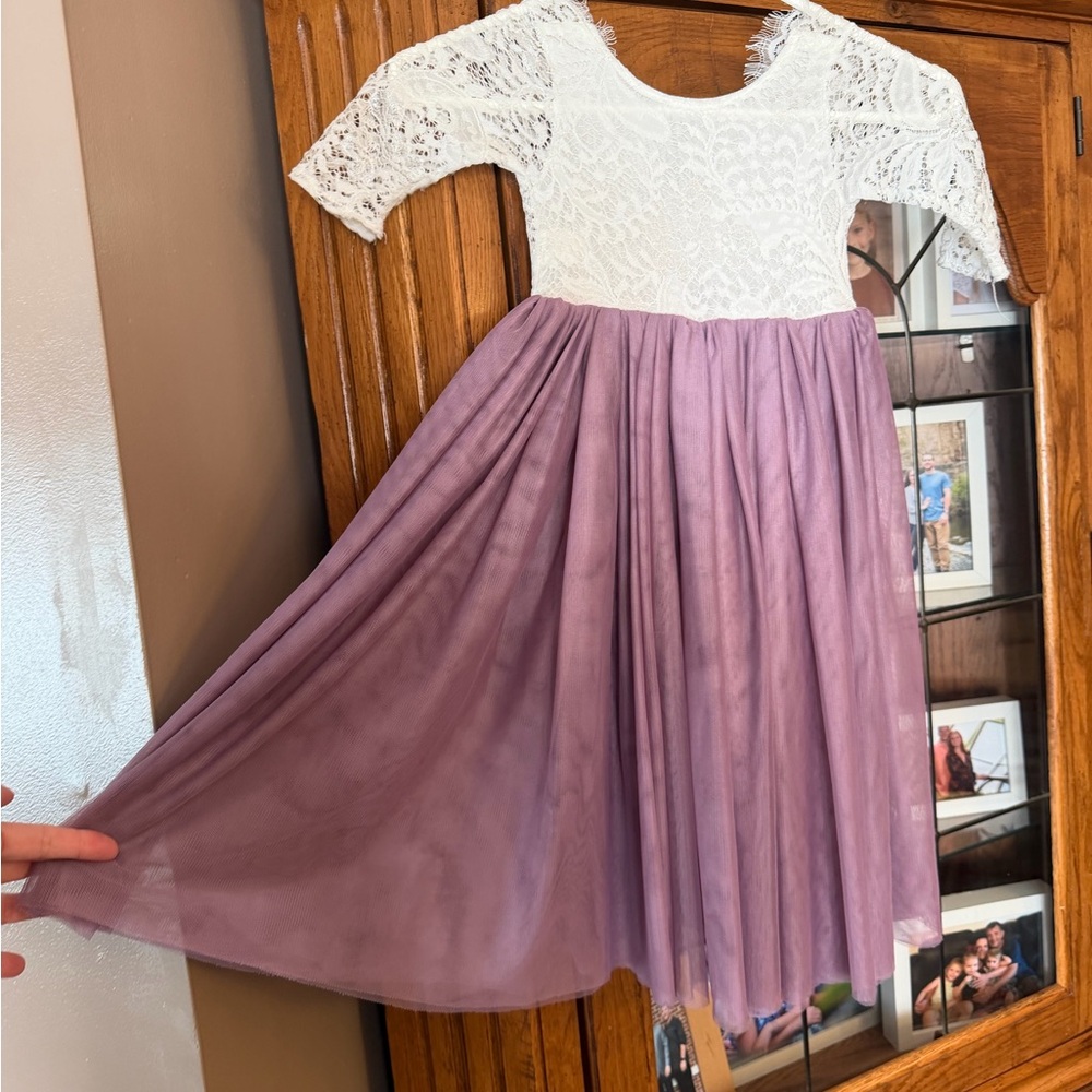 Elegant Maxi length  White and Purple Lace Kids Dress. MUST BE BUNDLED